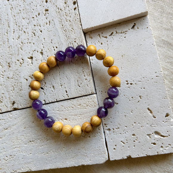 Aromatic Palo Santo Bracelet with Amethyst 香香聖木紫水晶手串